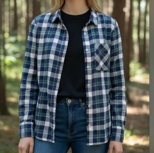 J. Crew | 100% Cotton Plaid Lightweight Button Down Womens Blouse SIZE XS